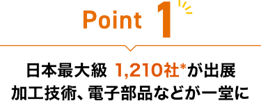 Point 1：日本最大級 1,210社＊が出展　加工技術、電子部品などが一堂に