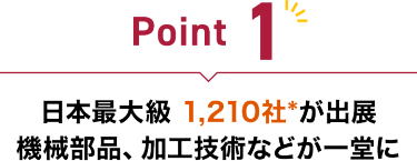 Point 1：日本最大級 1,210社＊が出展　機械部品、加工技術などが一堂に